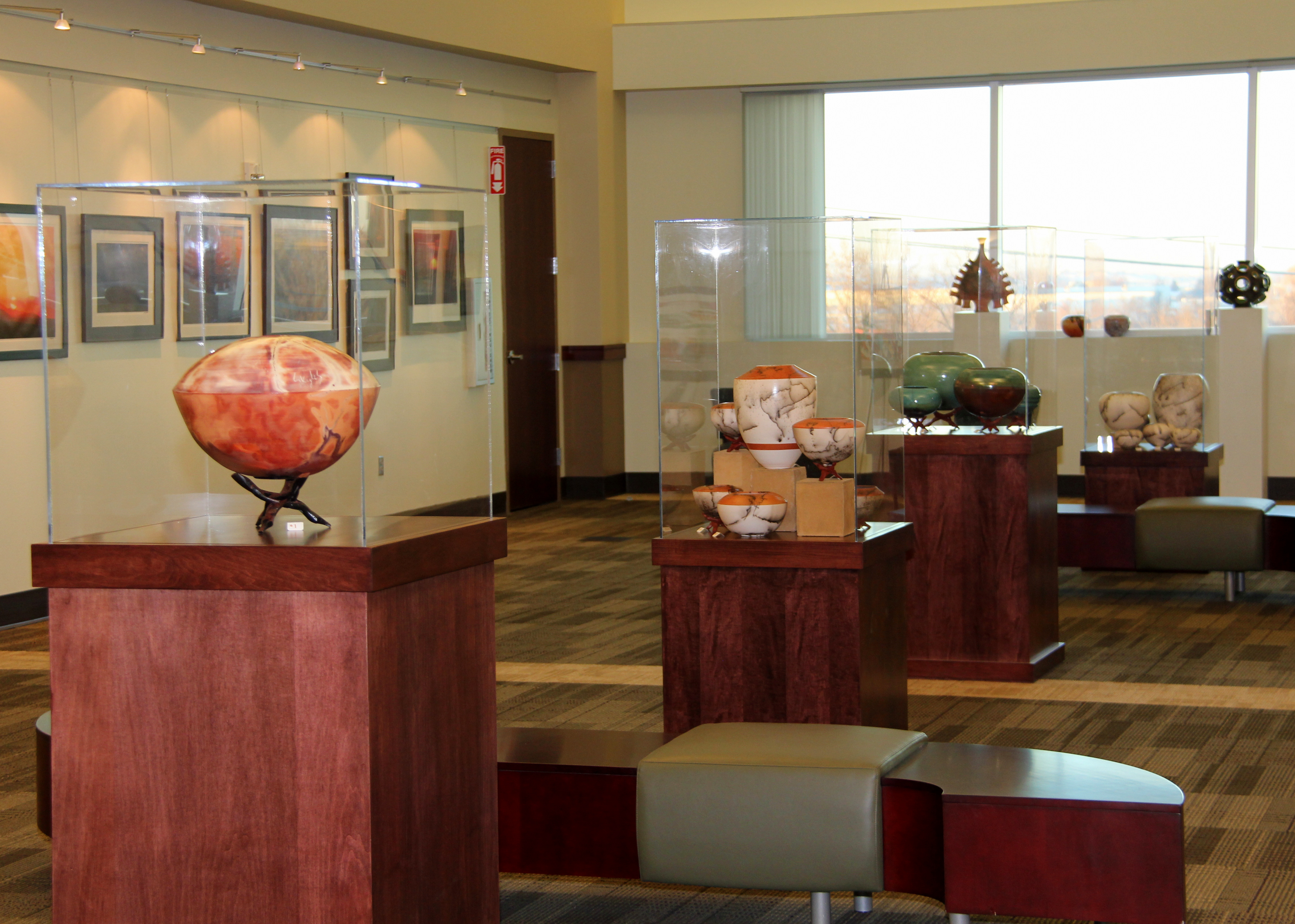 pottery and paintings displayed in the City Hall Art Gallery