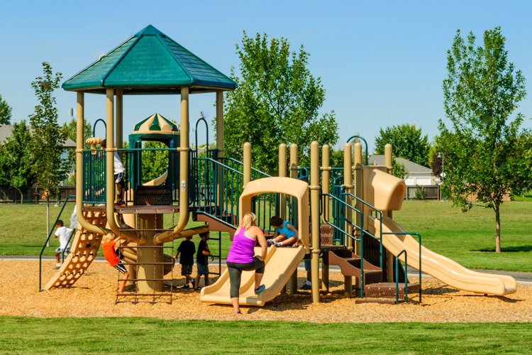 children playing on play equipment on a sunny day