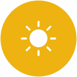 A white sun icon on a yellow background circle