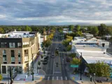 Drone picture of downtown Meridian Looking north on Main Street from Broadway