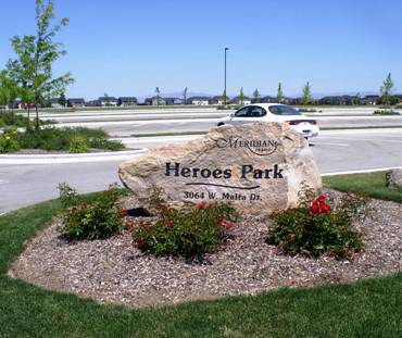 rock marking entrance at Heroes Park