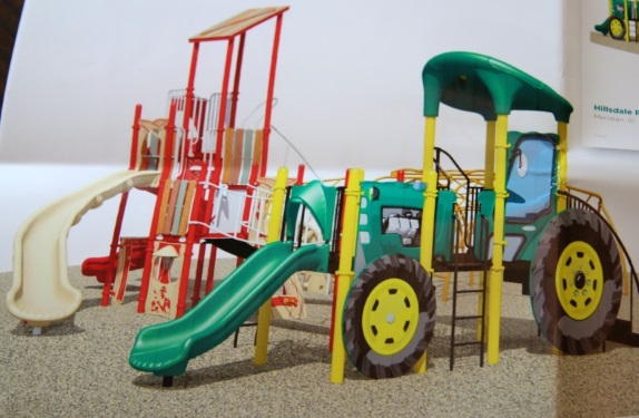 illustration of a tractor-themed playground at Hillsdale Park