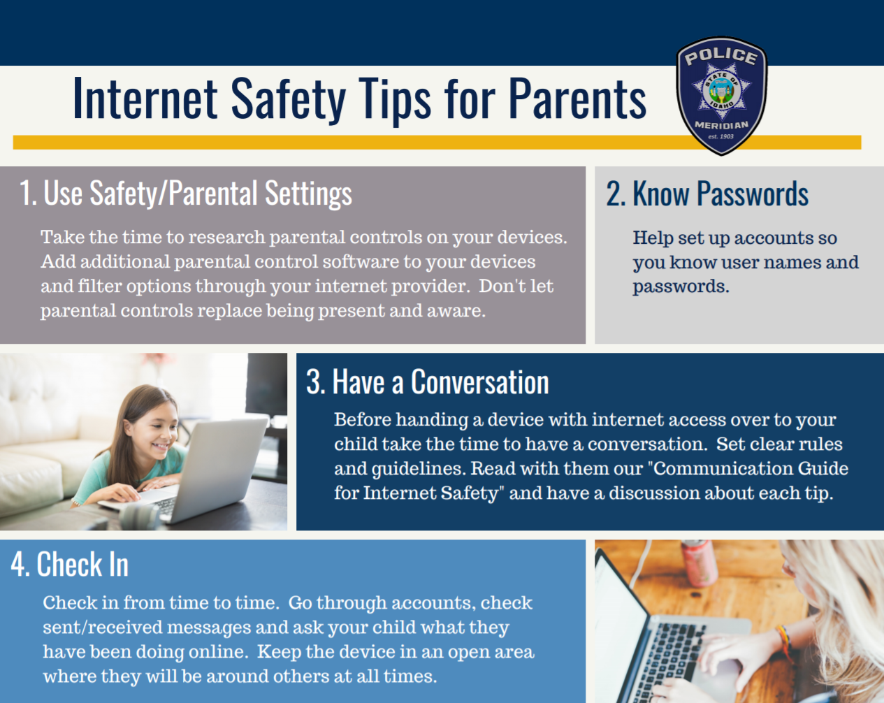 first page of Internet Safety Tips pamphlet